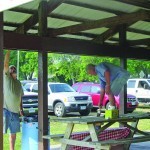 On Saturday, July 14, the Grey Eagle-Burtrum Lions spruced up the park shelter, restrooms and tennis wall at the Grey Eagle Park. Submitted by Linda Gohman.